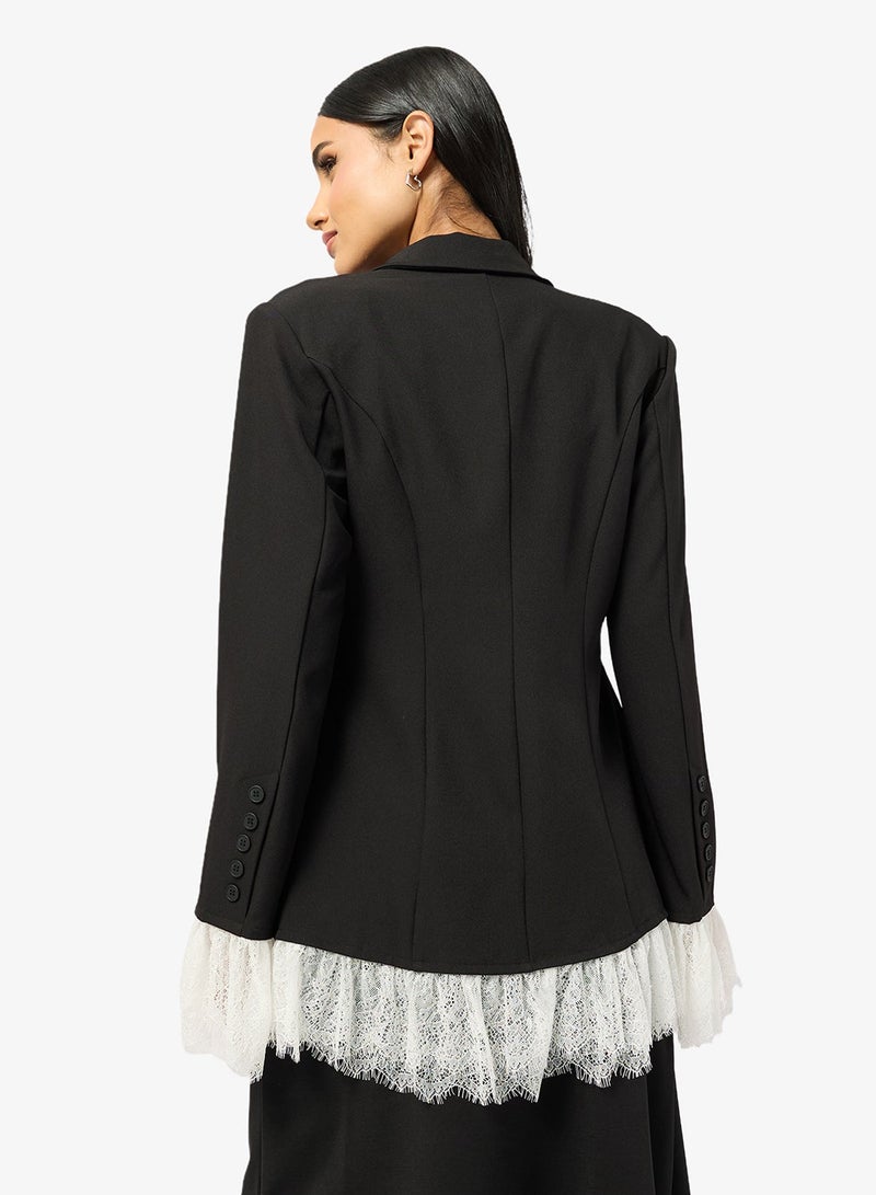 Ginger Cinched Waist Structured Blazer with Lace Trim - Image 3
